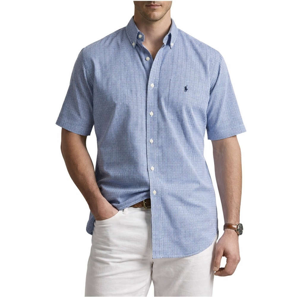 Polo Ralph Lauren Blue Check Short Sleeve Blake Button Down Shirt Medium